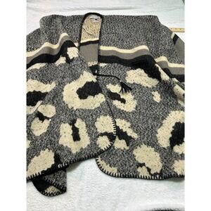 MARC NEW YORK Andrew Marc PatternCape Tie Tassel Front Shawl Wrap Poncho Boho OS